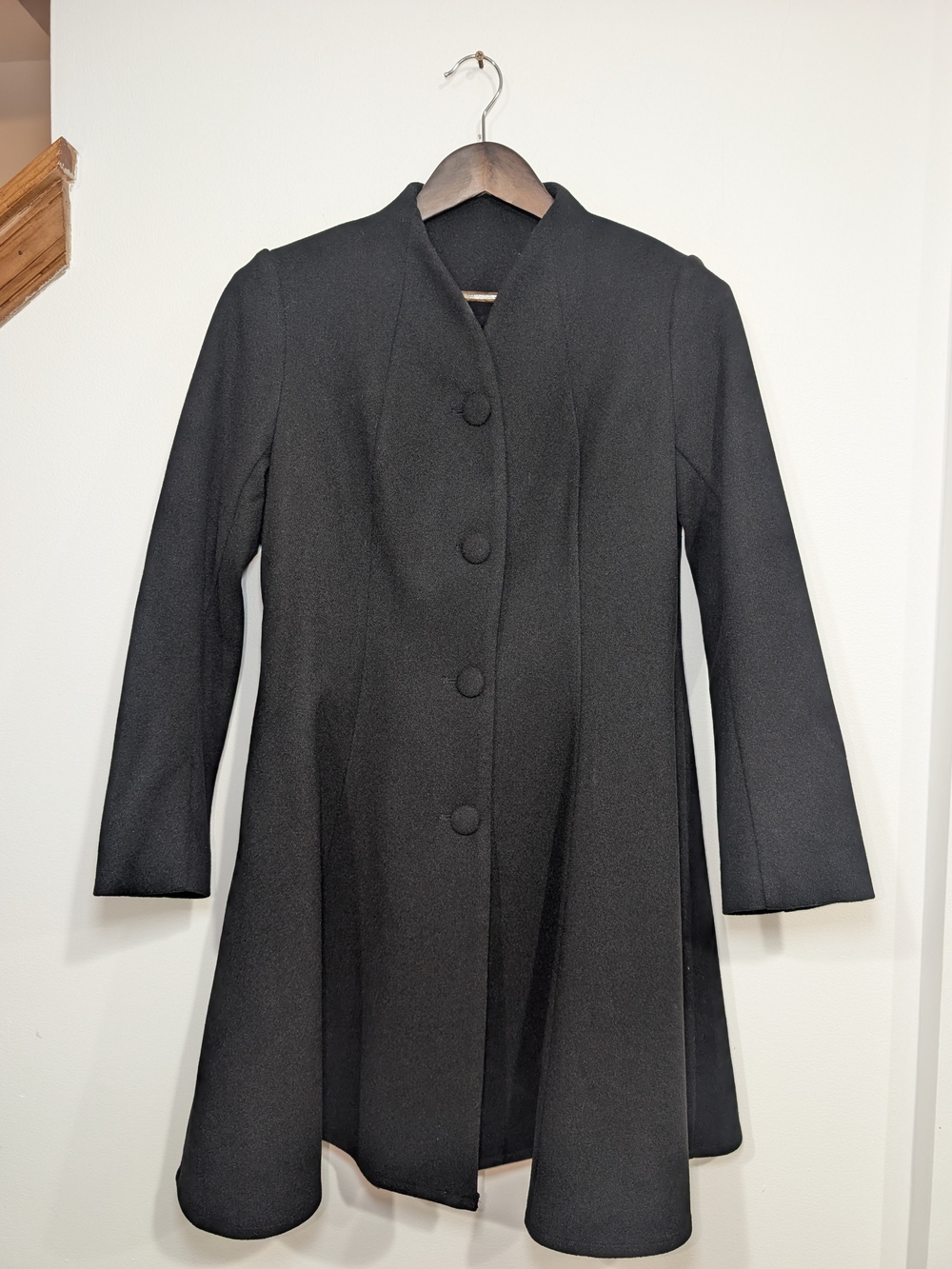 Women's MD Black A-Line Pea Coat Covered Buttons Tailored Fit Whimsygoth Sleek